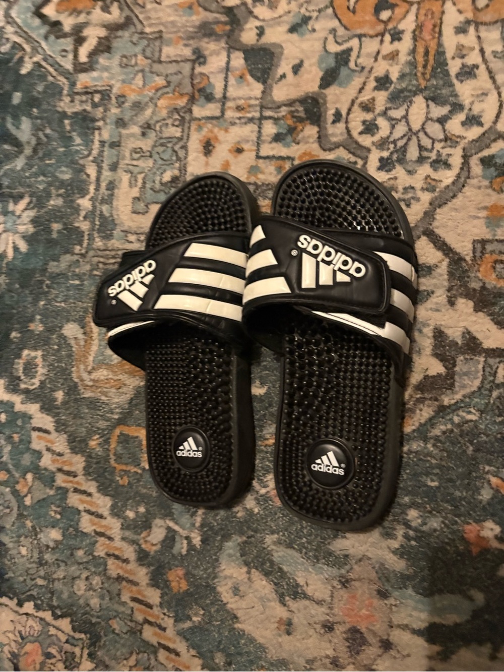 adidas Black and White Kids Massage Slide Sandals